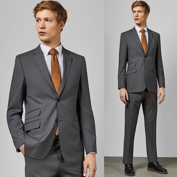 NWT TED BAKER 100% Wool Charcoal Plaid Check Blazer Performance Jacket 36R - Picture 1 of 13